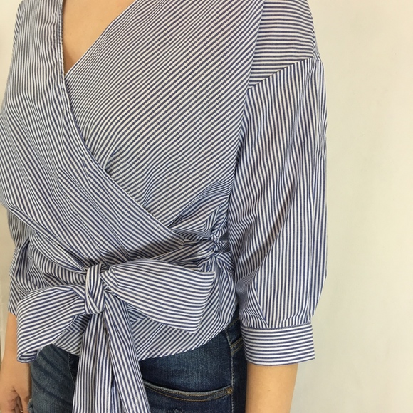 Blue Stripe Wrap Top - Picture 6 of 8